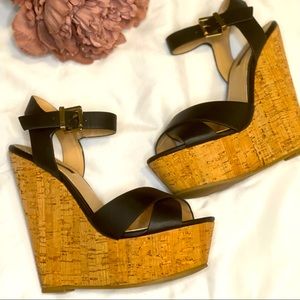 Forever 21 black and cork wedges